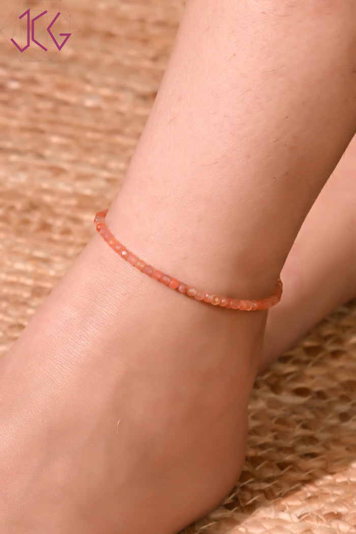 Natural Carnelian Beaded Anklet (With Certificate)