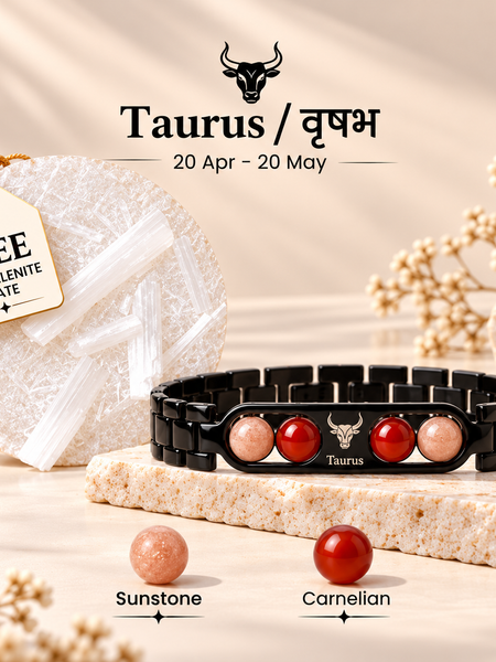 Taurus Metallic Bracelet with Free Selenite Plate (With Certificate)