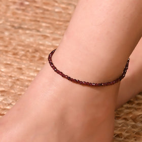 Natural Garnet Beaded Anklet (With Certificate)