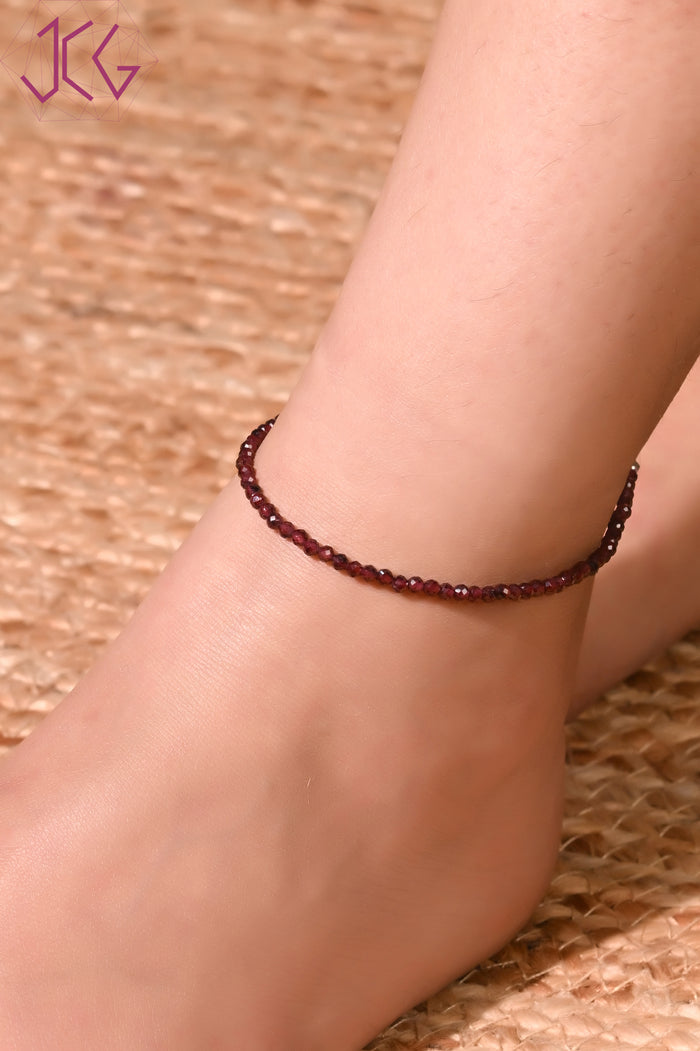 Natural Garnet Beaded Anklet (With Certificate)