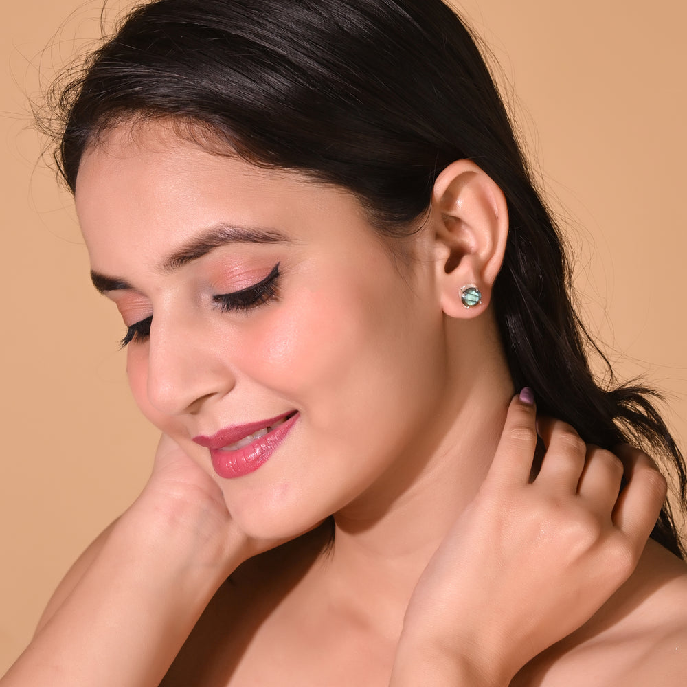 Natural Labradorite Stud Earrings (With Certificate)