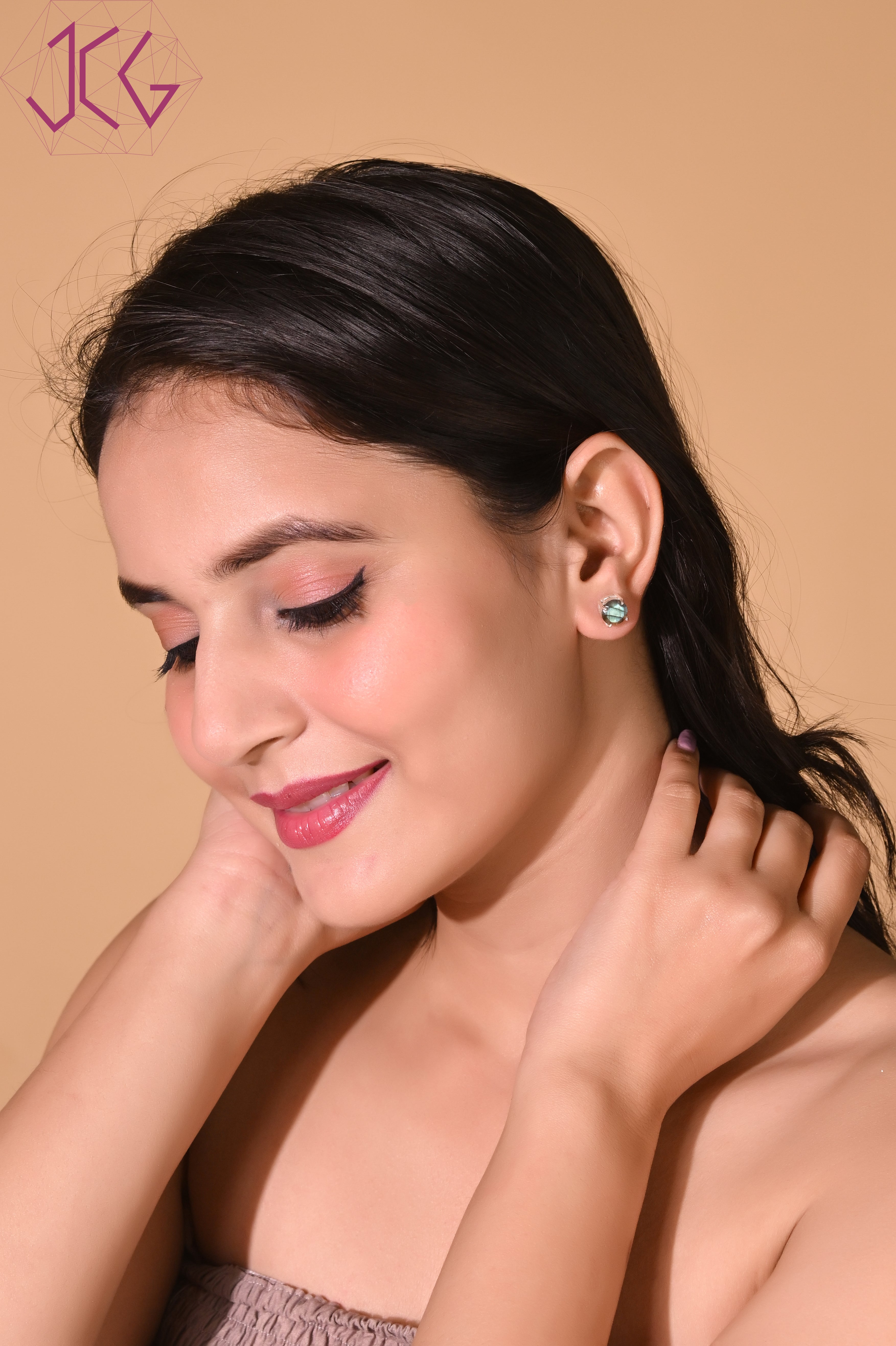 Natural Labradorite Stud Earrings (With Certificate)