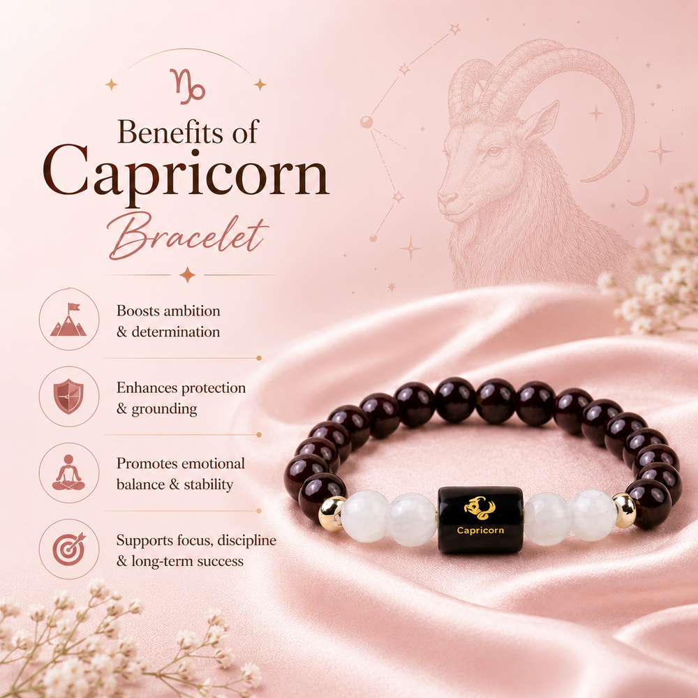 Capricorn (मकर राशि) Zodiac Bracelet (With Certificate) – Free Raw Selenite Plate