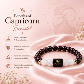 Capricorn (मकर राशि) Zodiac Bracelet (With Certificate) – Free Raw Selenite Plate