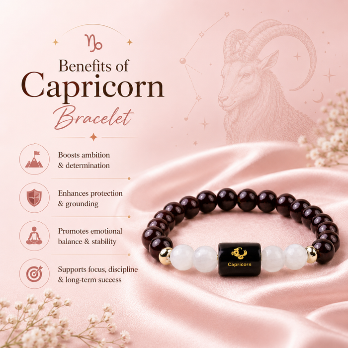 Capricorn (मकर राशि) Zodiac Bracelet (With Certificate) – Free Raw Selenite Plate