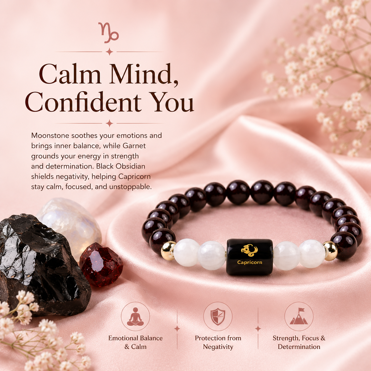 Capricorn (मकर राशि) Zodiac Garnet & Milky Quartz Bracelet (With Certificate)