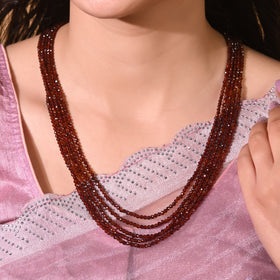 Natural Hessonite Garnet (Gomed) Beaded Necklace (With Certificate)