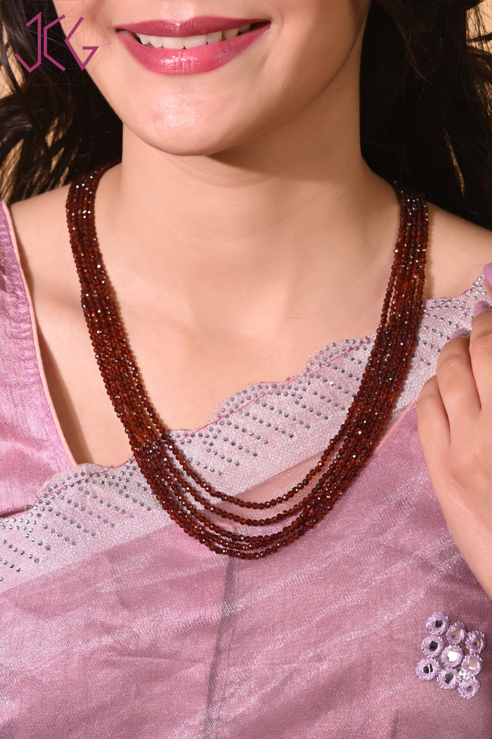 Natural Hessonite Garnet (Gomed) Beaded Necklace (With Certificate)
