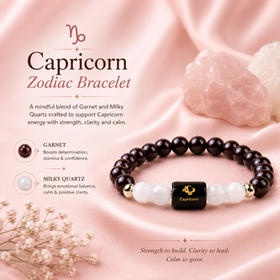 Capricorn (मकर राशि) Zodiac Bracelet (With Certificate) – Free Raw Selenite Plate