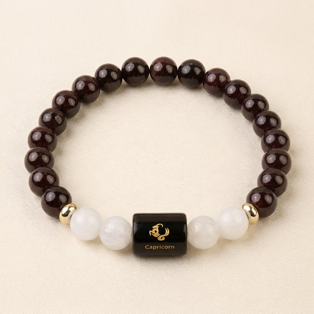 Capricorn (मकर राशि) Zodiac Garnet & Milky Quartz Bracelet (With Certificate)