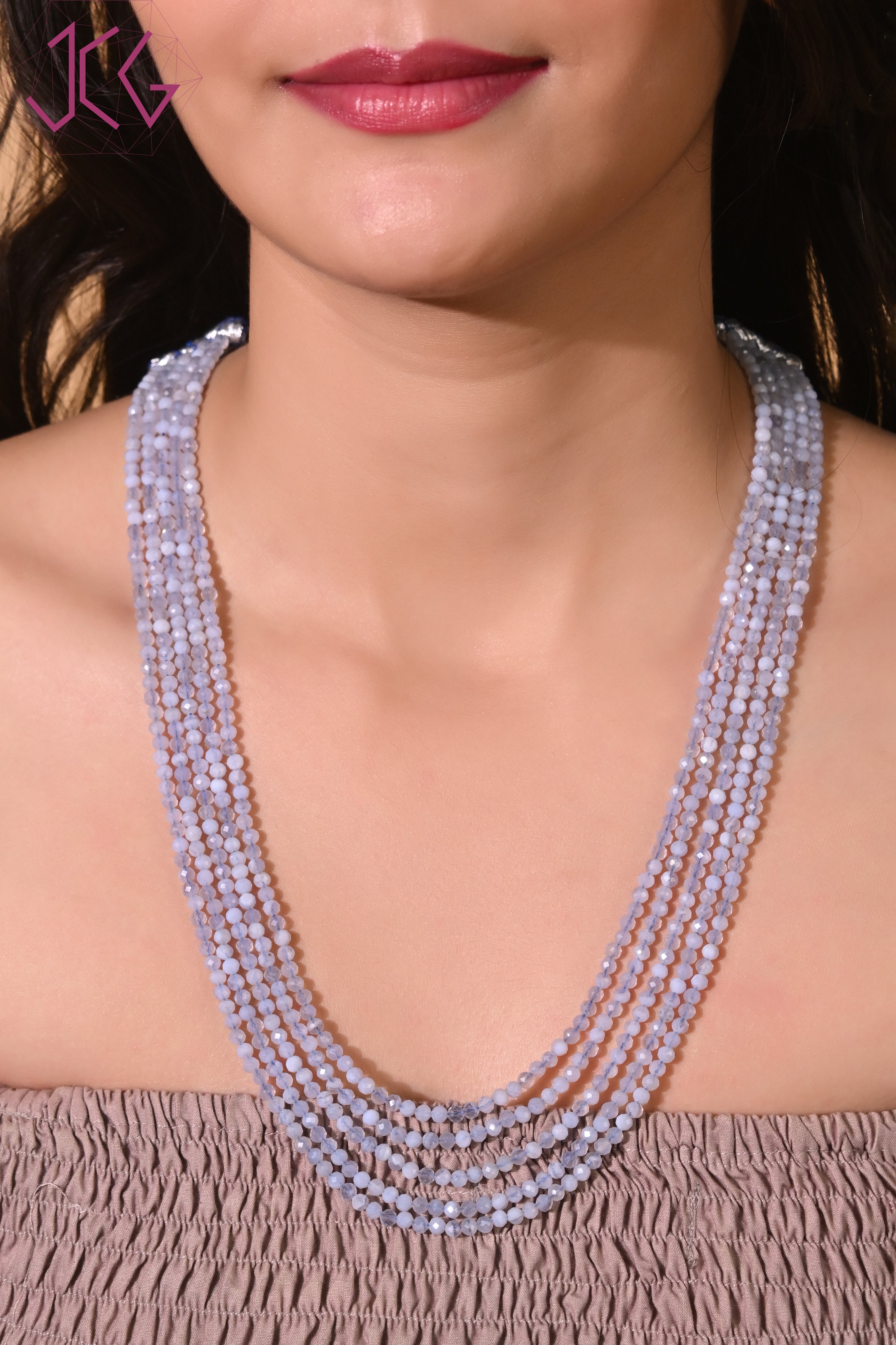 Natural Blue Lace Agate Beaded Necklace (With Certificate)