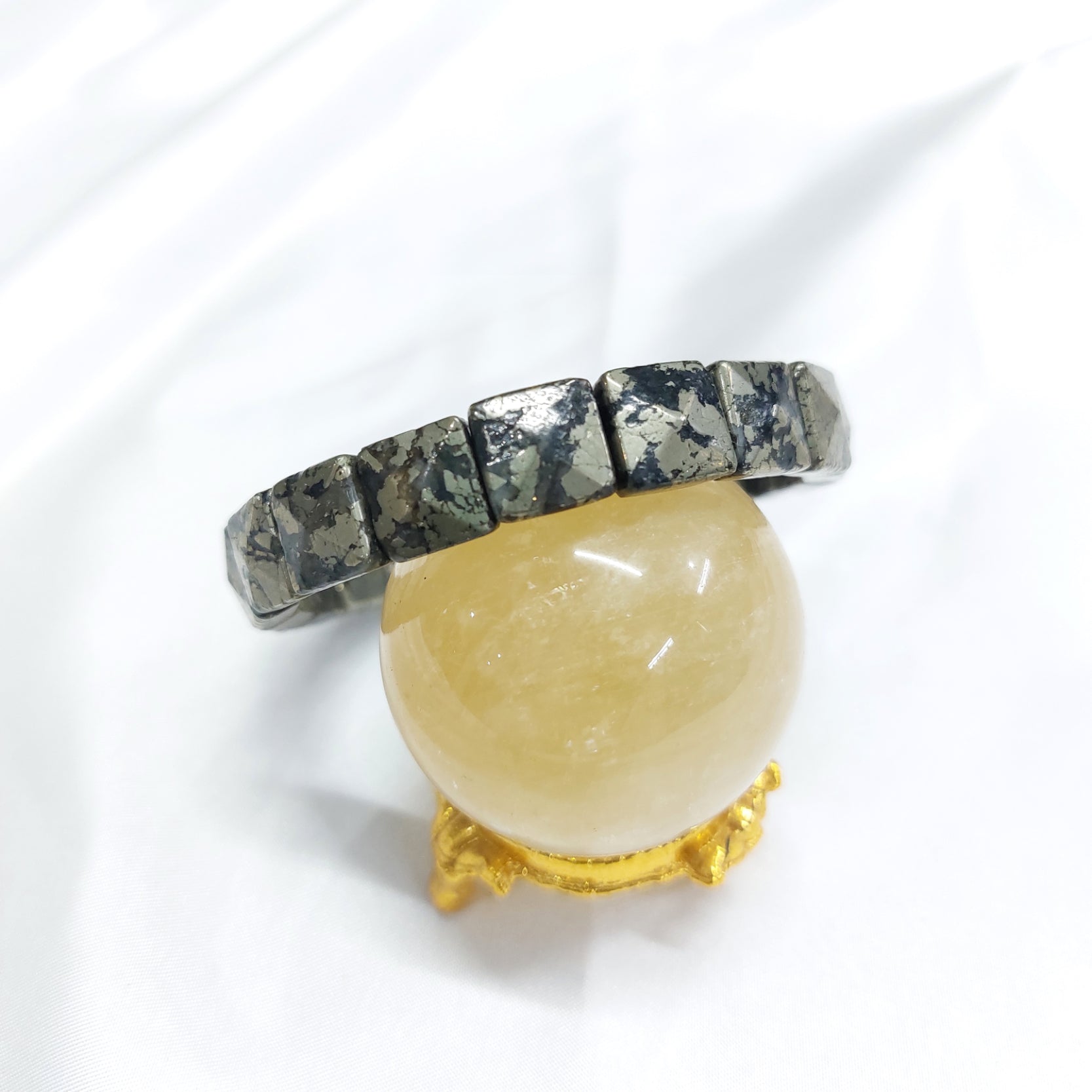 Apache Gold Pyramid Bracelet ( pyrite + tourmaline mix )