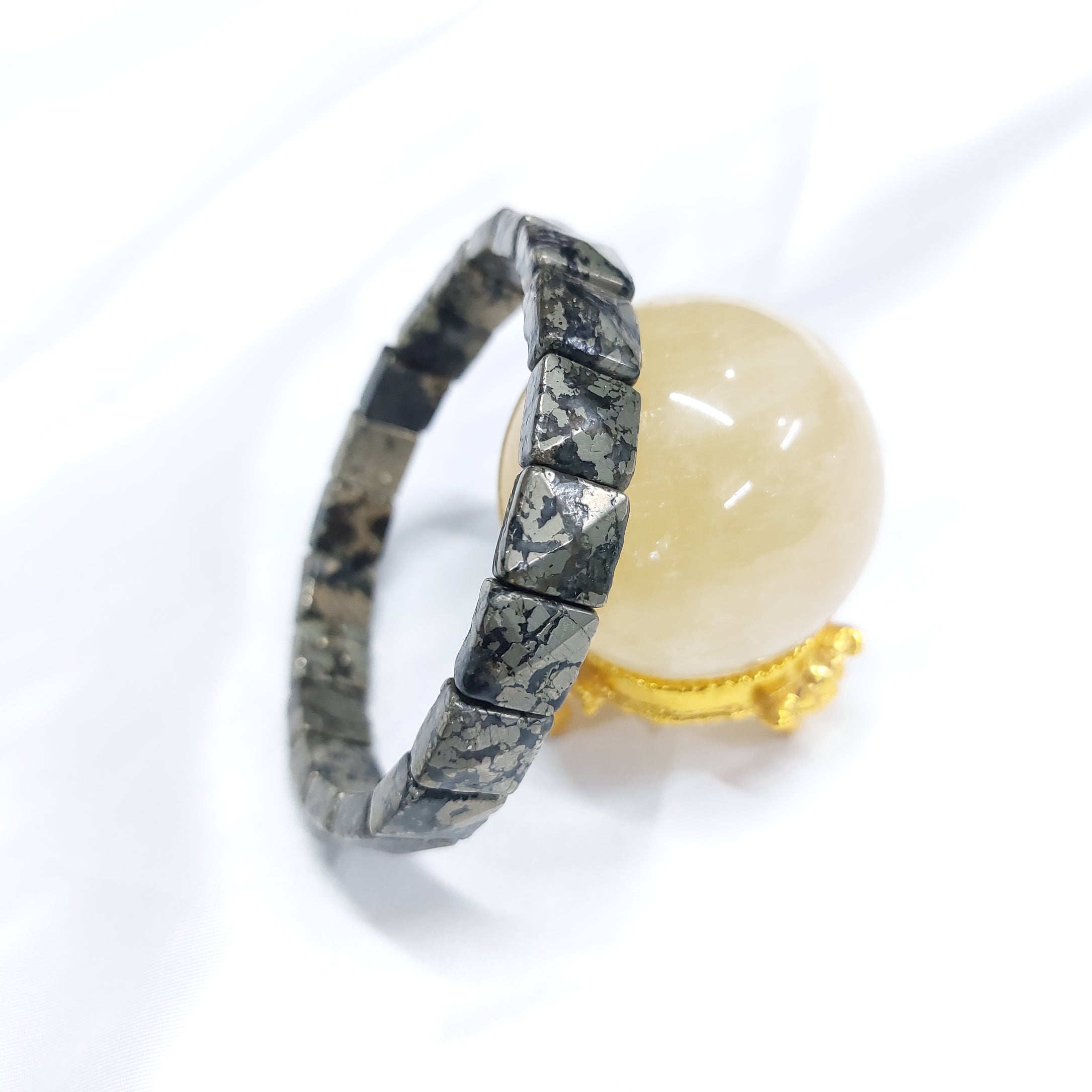 Apache Gold Pyramid Bracelet ( pyrite + tourmaline mix )