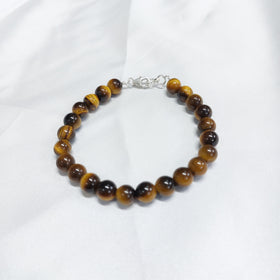 Tiger Eye Round Bead Bracelet With Silver Lock With Adjustable Lock
