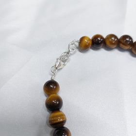 Tiger Eye Round Bead Bracelet With Silver Lock With Adjustable Lock