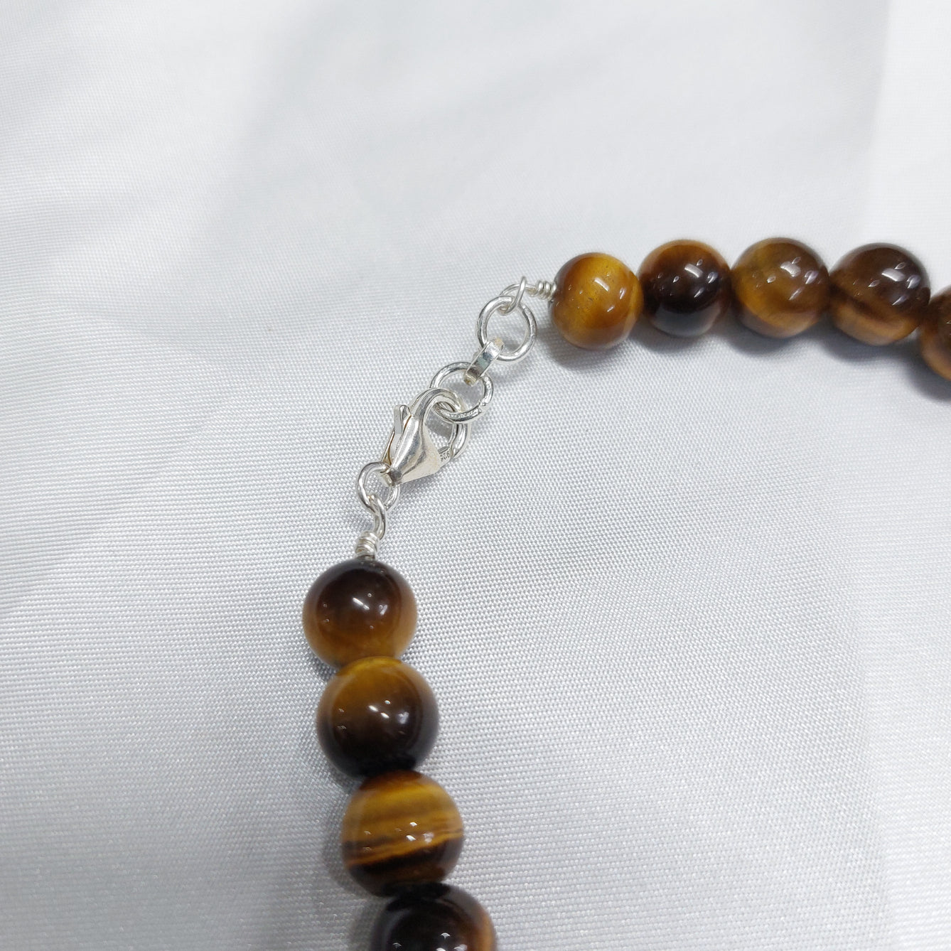 Tiger Eye Round Bead Bracelet With Silver Wire And Silver Lock With Adjustable Lock