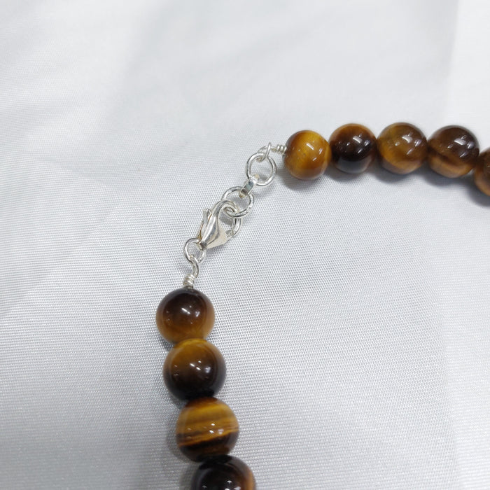 Tiger Eye Round Bead Bracelet With Silver Lock With Adjustable Lock