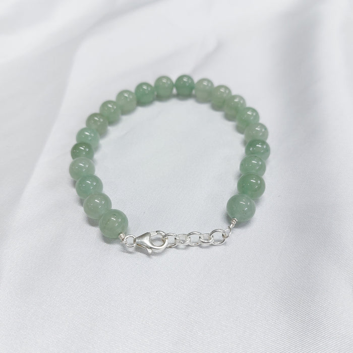 Green Aventurine Round Bead Bracelet With Silver Lock With Adjustable Lock