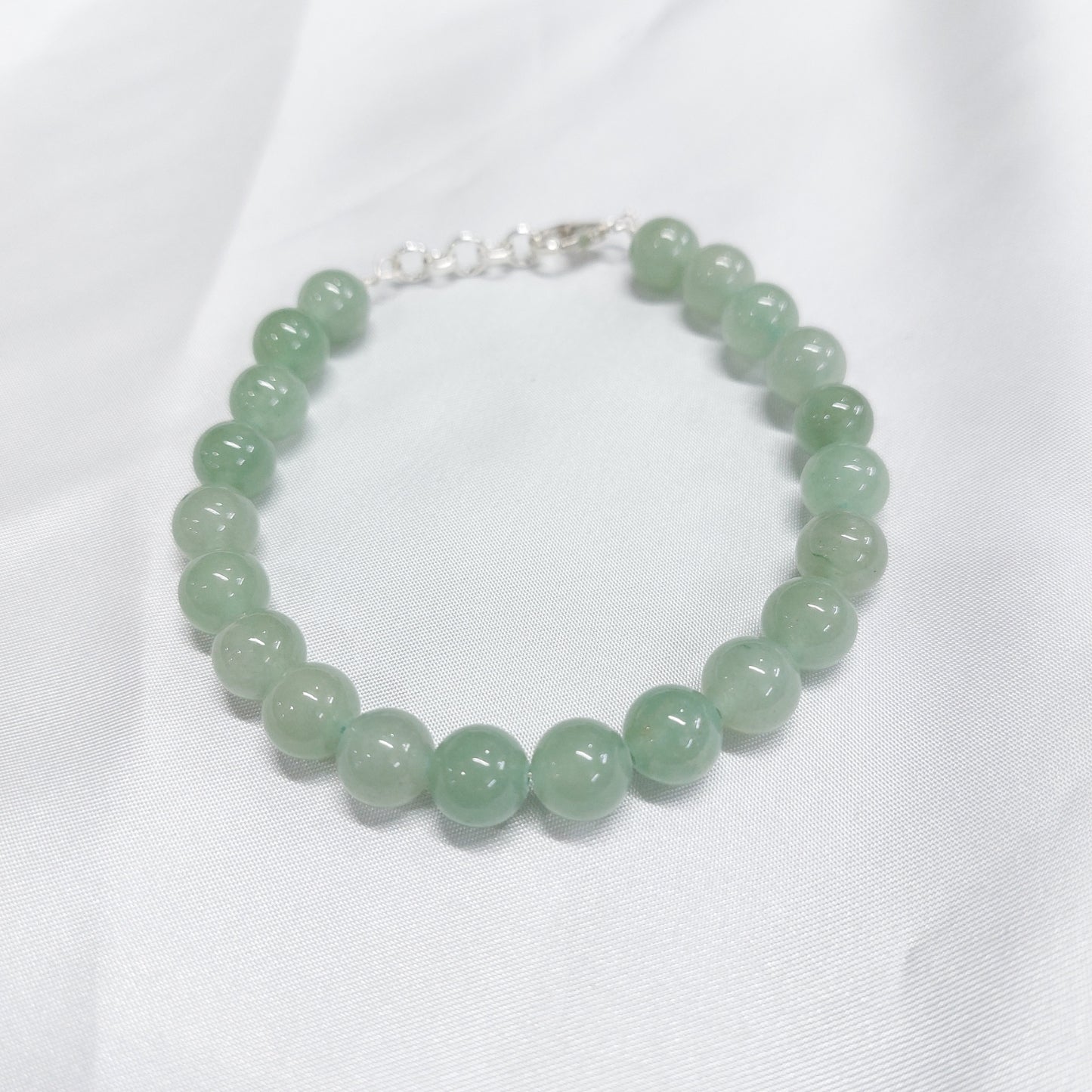 Green Aventurine Round Bead Bracelet With Silver Wire And Silver Lock With Adjustable Lock