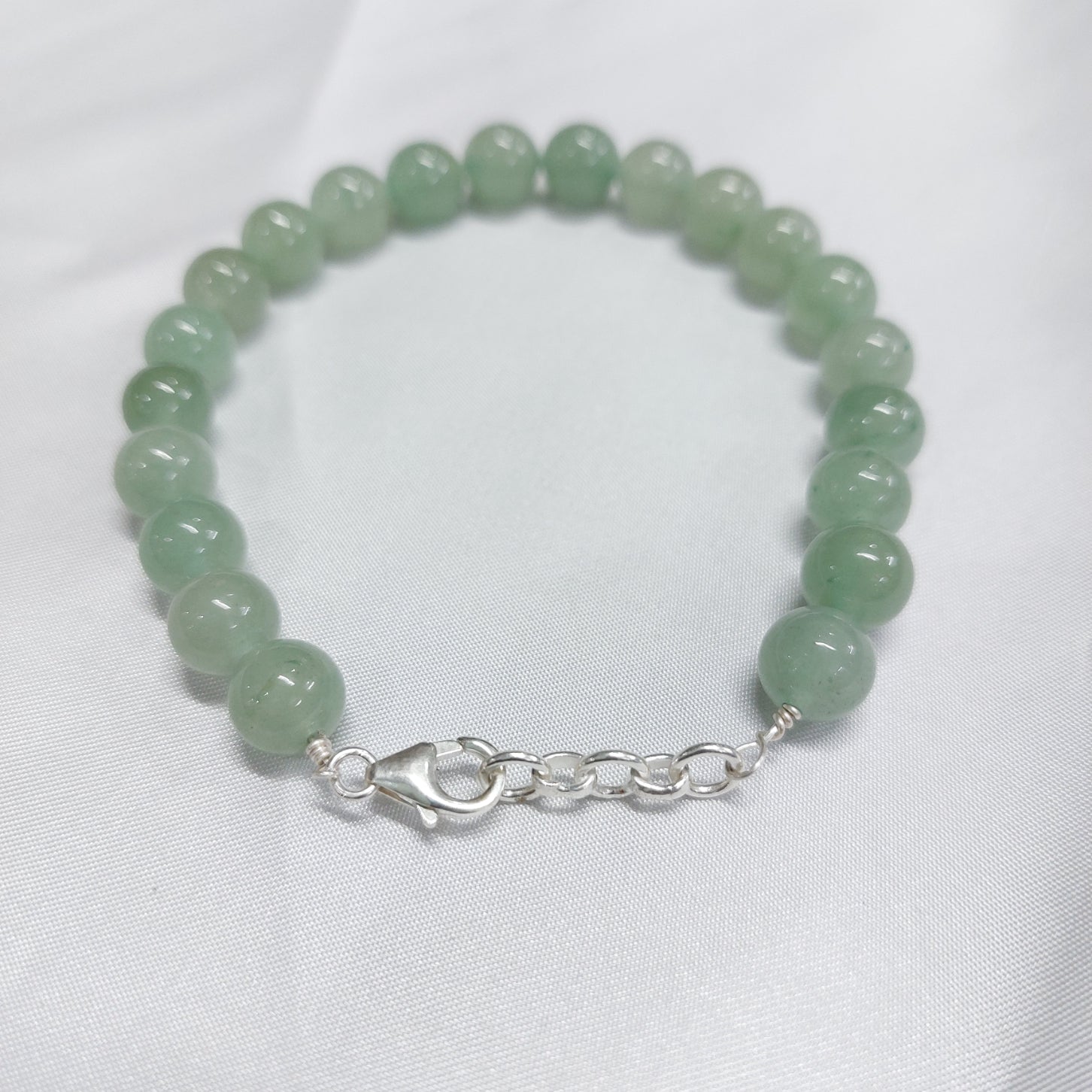 Green Aventurine Round Bead Bracelet With Silver Wire And Silver Lock With Adjustable Lock