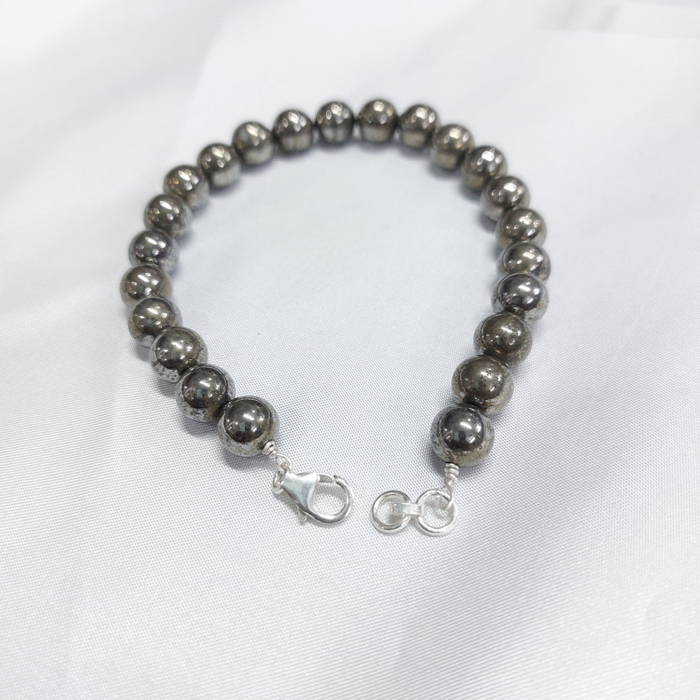 Pyrite Round Bead Bracelet With Silver Lock With Adjustable Lock