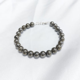 Pyrite Round Bead Bracelet With Silver Lock With Adjustable Lock
