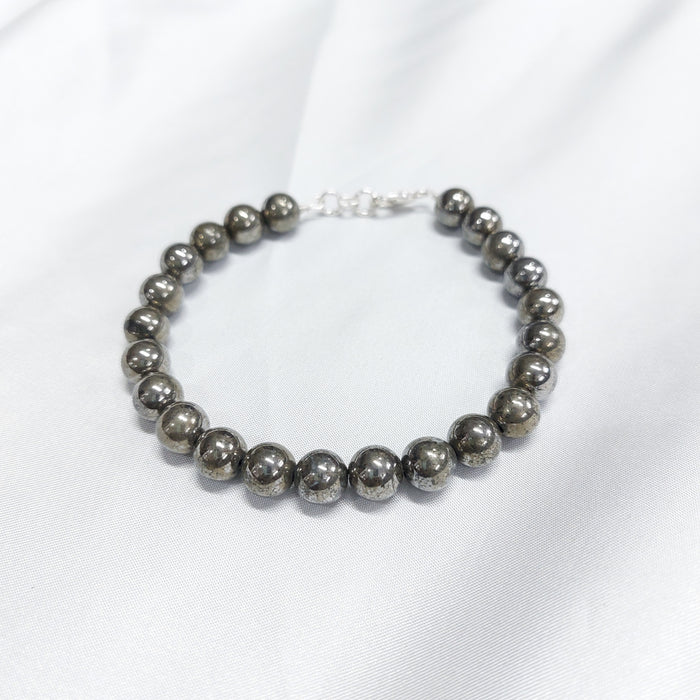 Pyrite Round Bead Bracelet With Silver Lock With Adjustable Lock