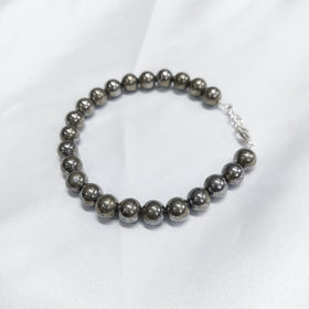 Pyrite Round Bead Bracelet With Silver Lock With Adjustable Lock