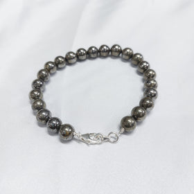 Pyrite Round Bead Bracelet With Silver Lock With Adjustable Lock