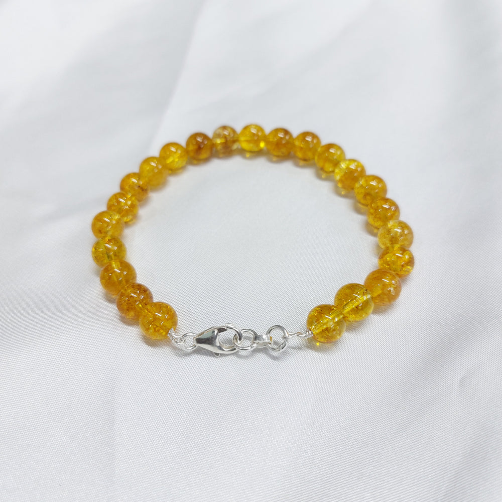 Yellow Citrine Round Bead Bracelet With Silver Lock With Adjustable Lock