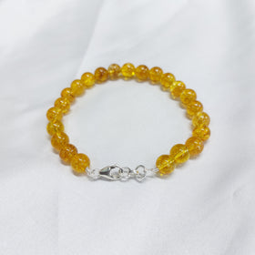 Yellow Citrine Round Bead Bracelet With Silver Lock With Adjustable Lock