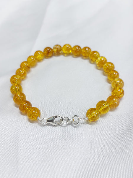 Yellow Citrine Round Bead Bracelet With Silver Lock With Adjustable Lock