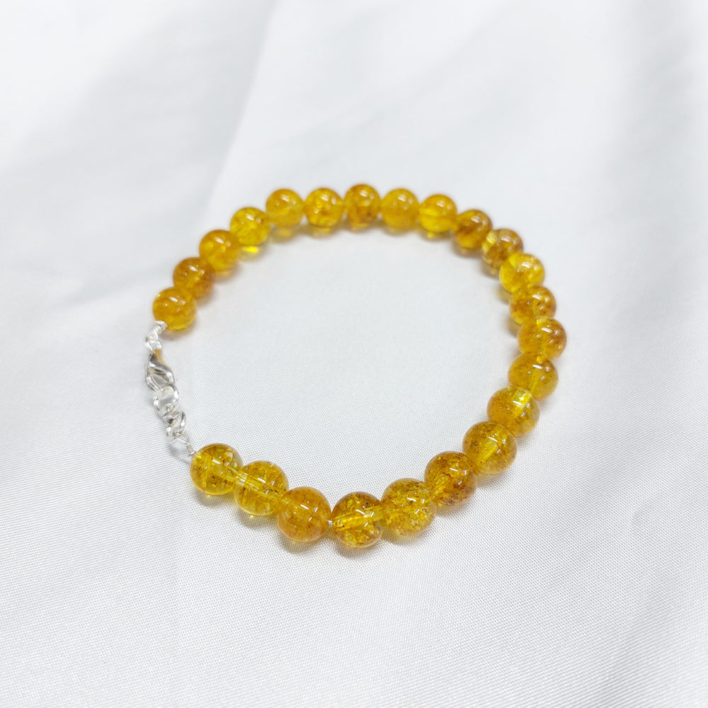 Yellow Citrine Round Bead Bracelet With Silver Lock With Adjustable Lock