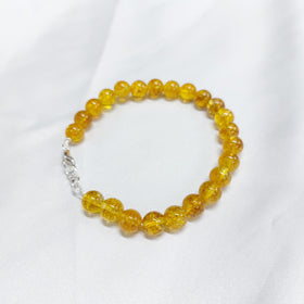 Yellow Citrine Round Bead Bracelet With Silver Lock With Adjustable Lock