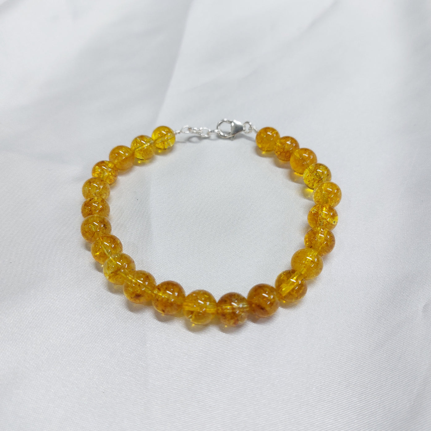 Yellow Citrine Round Bead Bracelet With Silver Wire And Silver Lock With Adjustable Lock