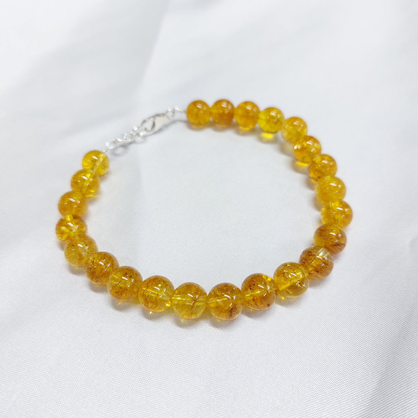 Yellow Citrine Round Bead Bracelet With Silver Wire And Silver Lock With Adjustable Lock