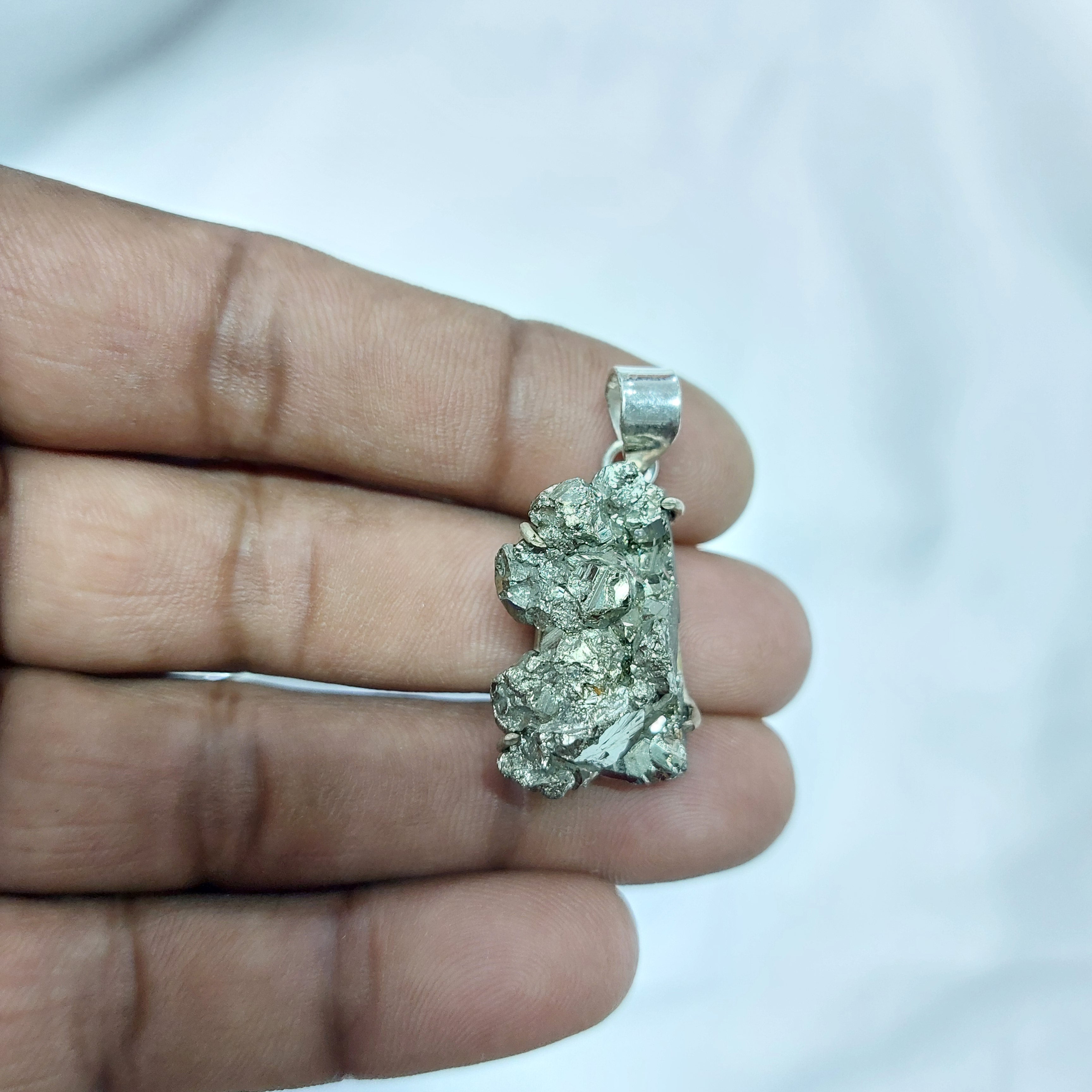 Natural Shape Pyrite Pendant  prong Setting