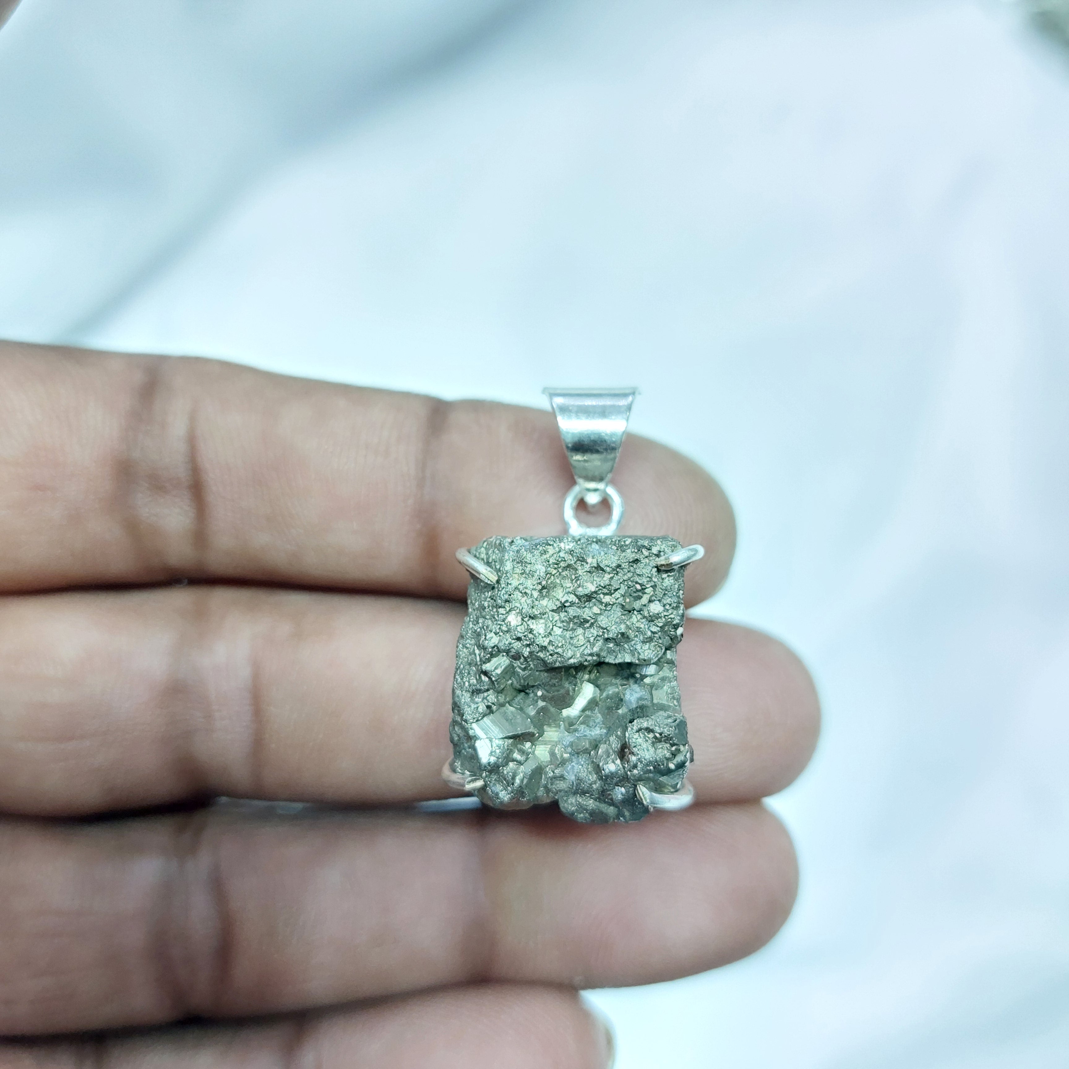Natural Shape Pyrite Pendant  prong Setting