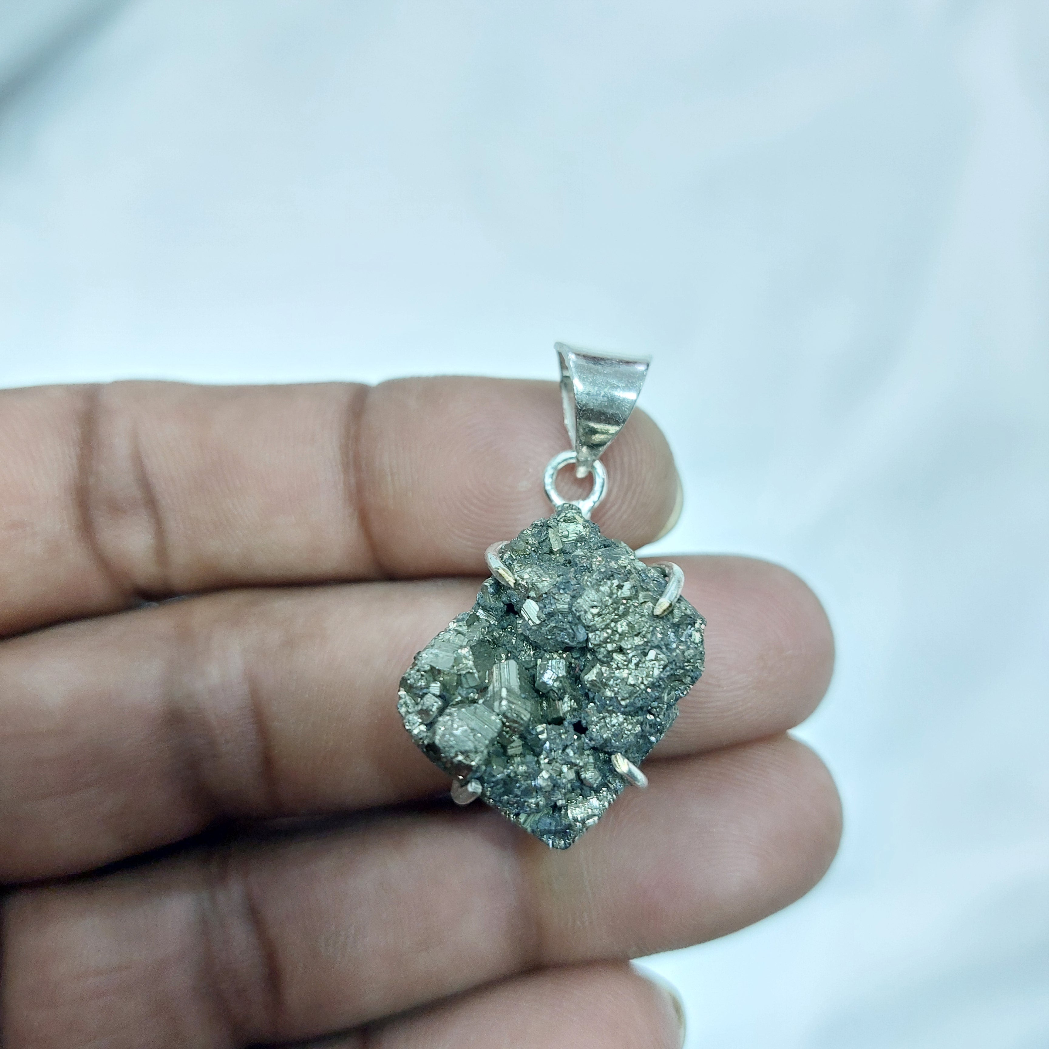 Natural Shape Pyrite Pendant  prong Setting