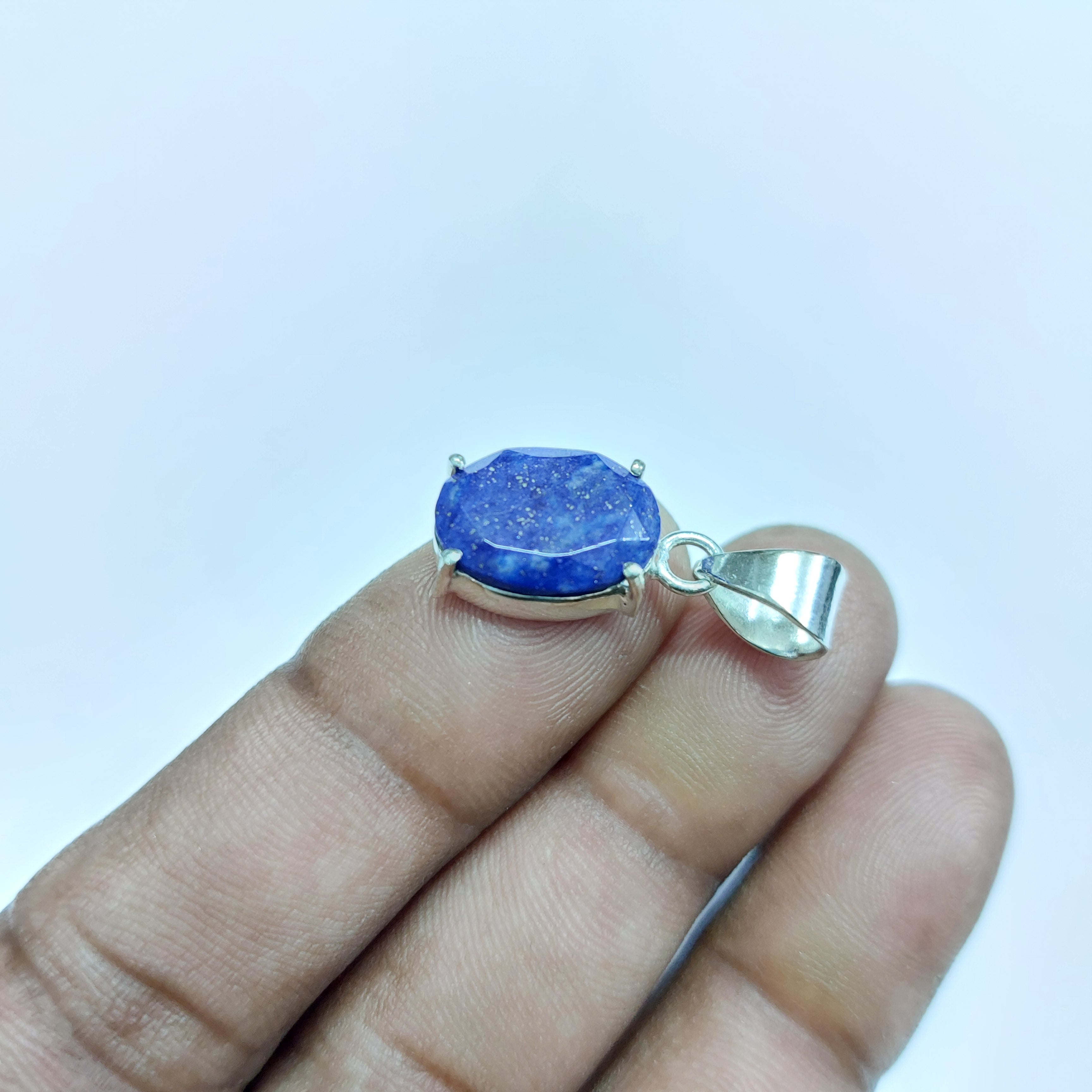 NATURAL LAPIS FACETED OVAL PENDENT