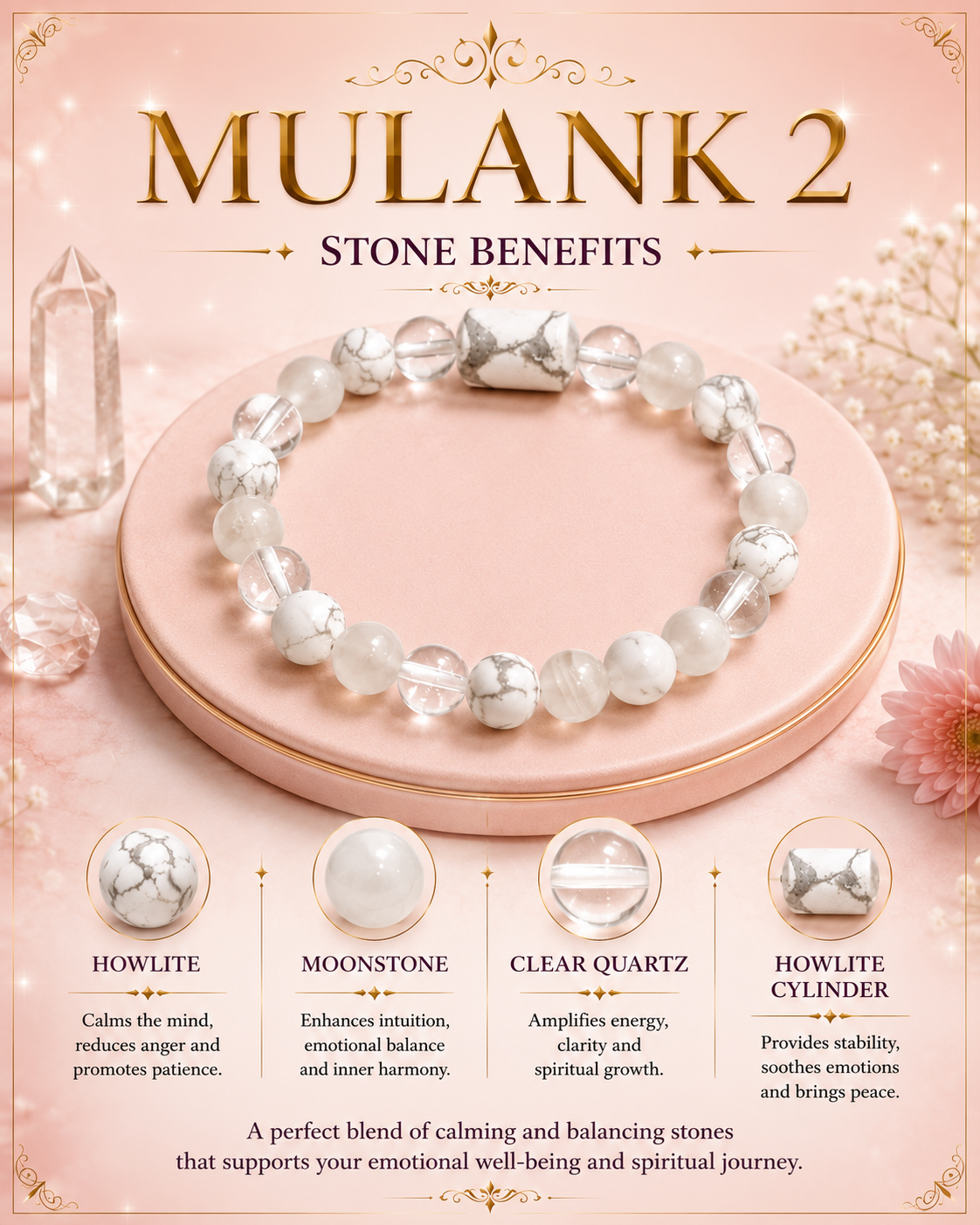 Mulank 2 Bracelet for Birth Dates 2, 11, 20 & 29 | Free Raw Selenite Plate (With Certificate)
