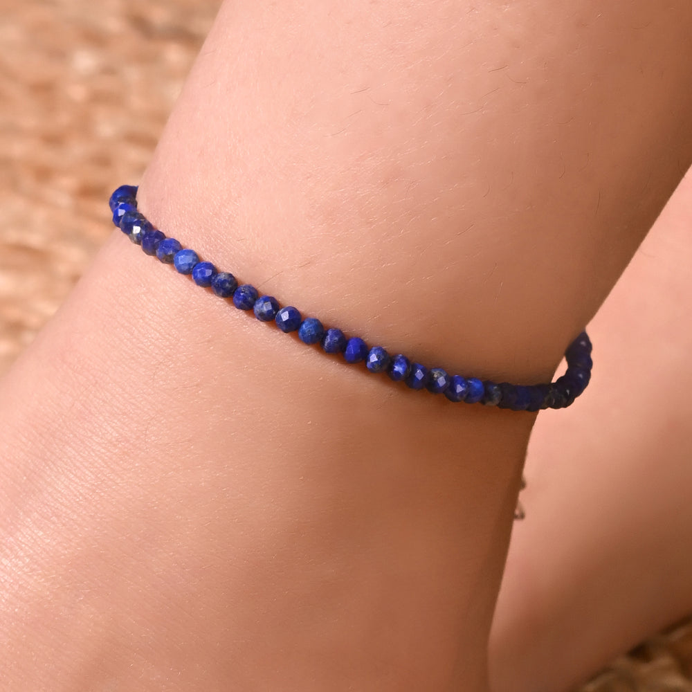 Natural Lapis Lazuli Beaded Anklet (With Certificate)