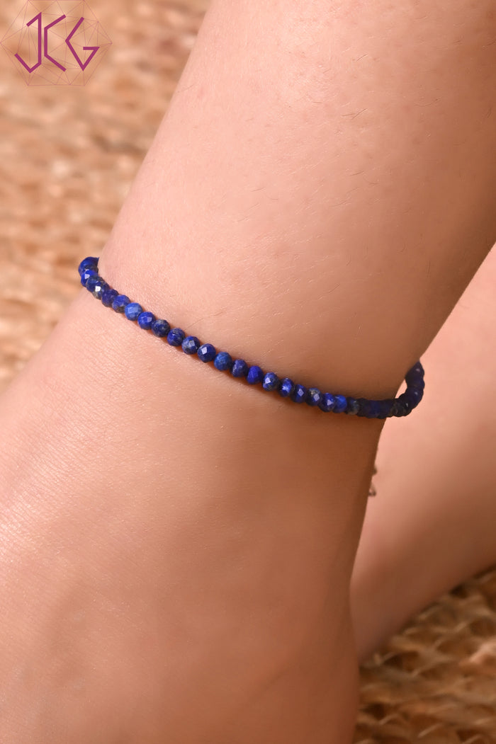 Natural Lapis Lazuli Beaded Anklet (With Certificate)