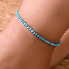 Natural Turquoise Beaded Anklet (With Certificate)
