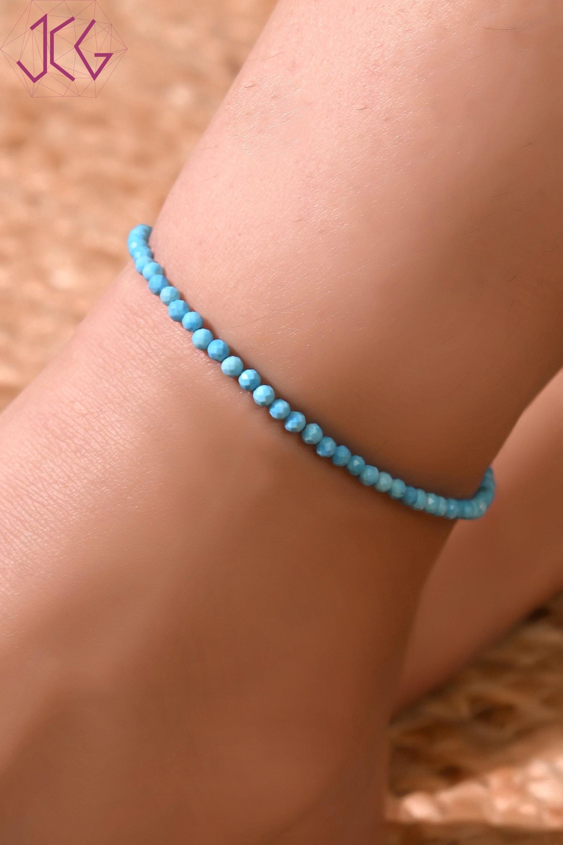 Natural Turquoise Beaded Anklet (With Certificate)