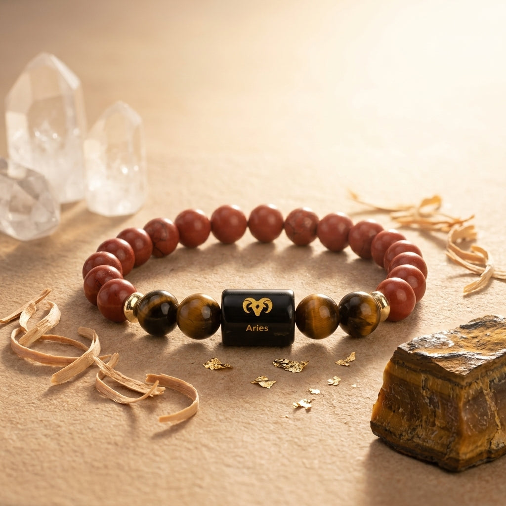 Aries (मेष राशि) Zodiac Red Jasper & Tiger Eye Bracelet (With Certificate)