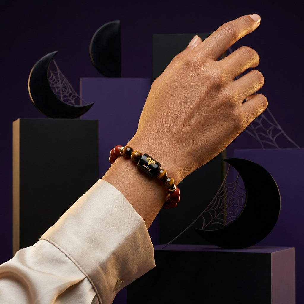 Aries (मेष राशि) Zodiac Red Jasper & Tiger Eye Bracelet (With Certificate)