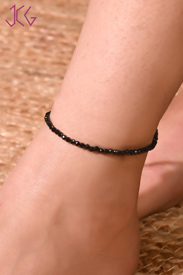 Natural Black Tourmaline Beaded Anklet (With Certificate)
