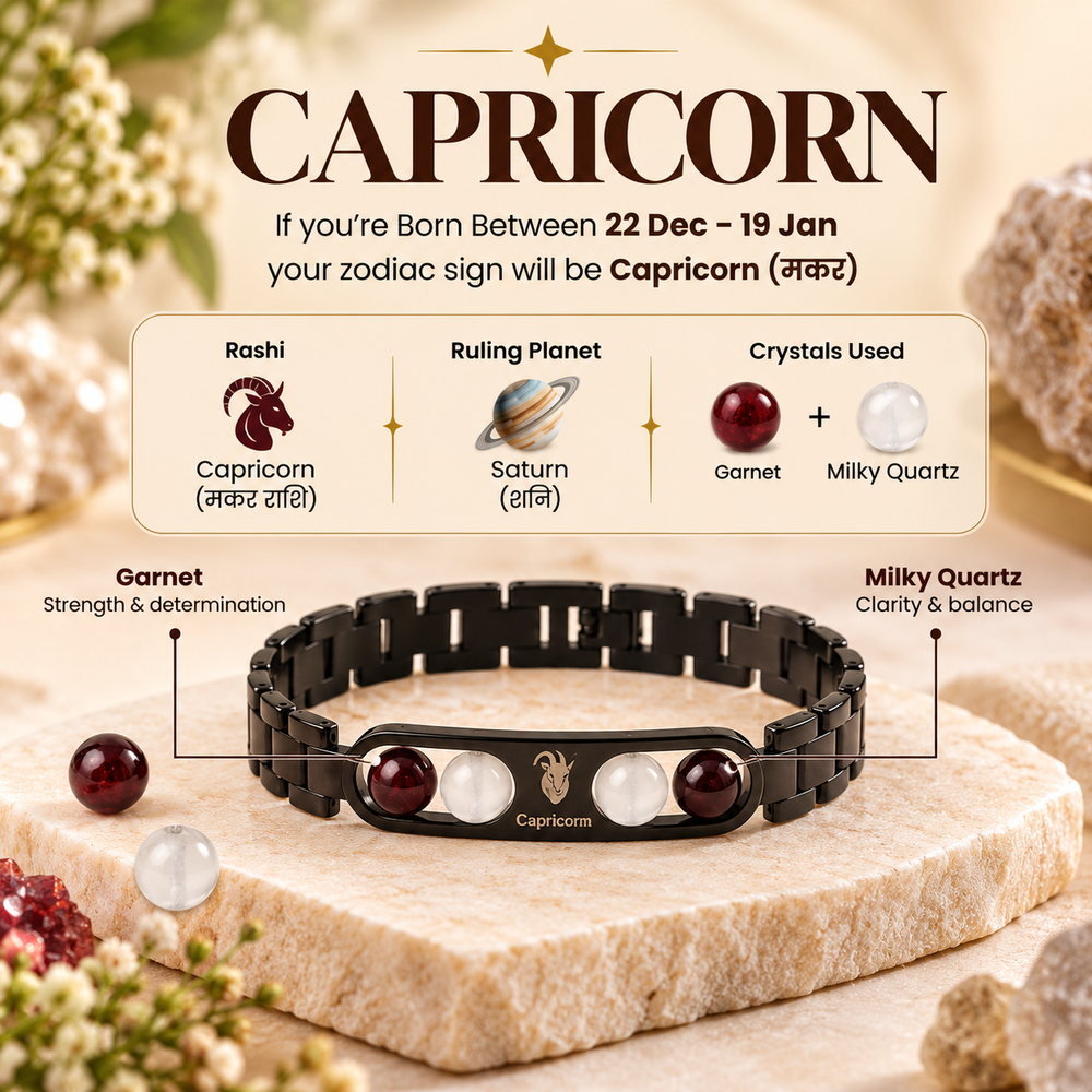 Capricorn Metallic Bracelet with Free Selenite Plate (With Certificate)