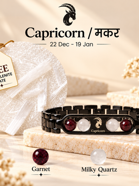 Capricorn Metallic Bracelet with Free Selenite Plate (With Certificate)